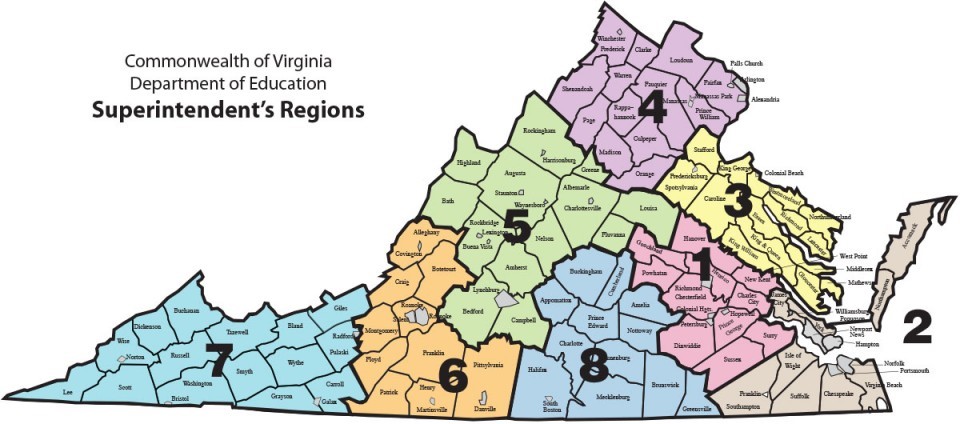 Régions de Virginie (carte)